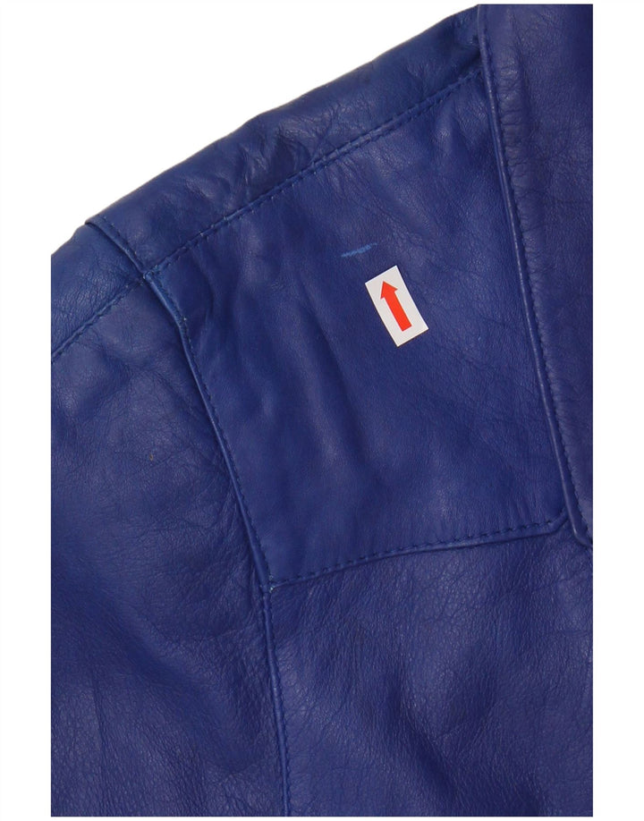 VINTAGE Jachetă de piele supradimensionată pentru femei UK 10 Mic din piele albastră