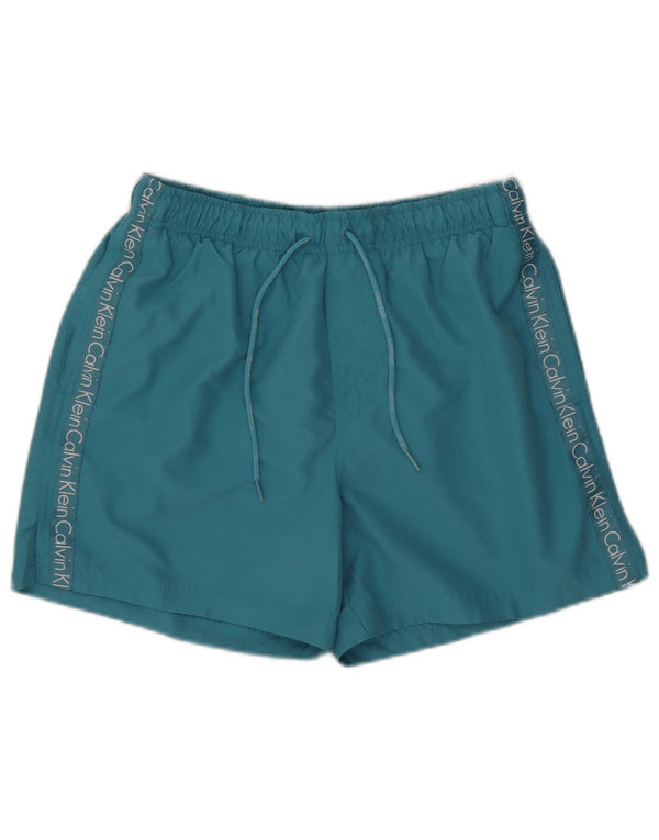 Calvin Klein Mens Graphic Swimming Shorts Medium  Blue Polyester