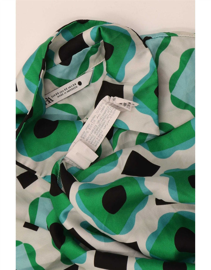 Bluză cămașă supradimensionată pentru femei Zara UK 6 XS Poliester geometric verde