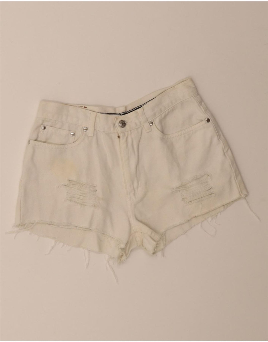 TOMMY HILFIGER Womens Distressed Denim Shorts US 6 Medium W28 White Cotton Vintage Tommy Hilfiger and Second-Hand Tommy Hilfiger from Messina Hembry 