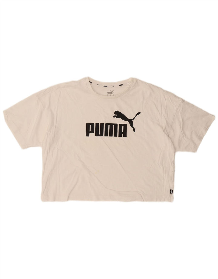 PUMA Womens Crop Graphic T-Shirt Top UK 14 Medium White