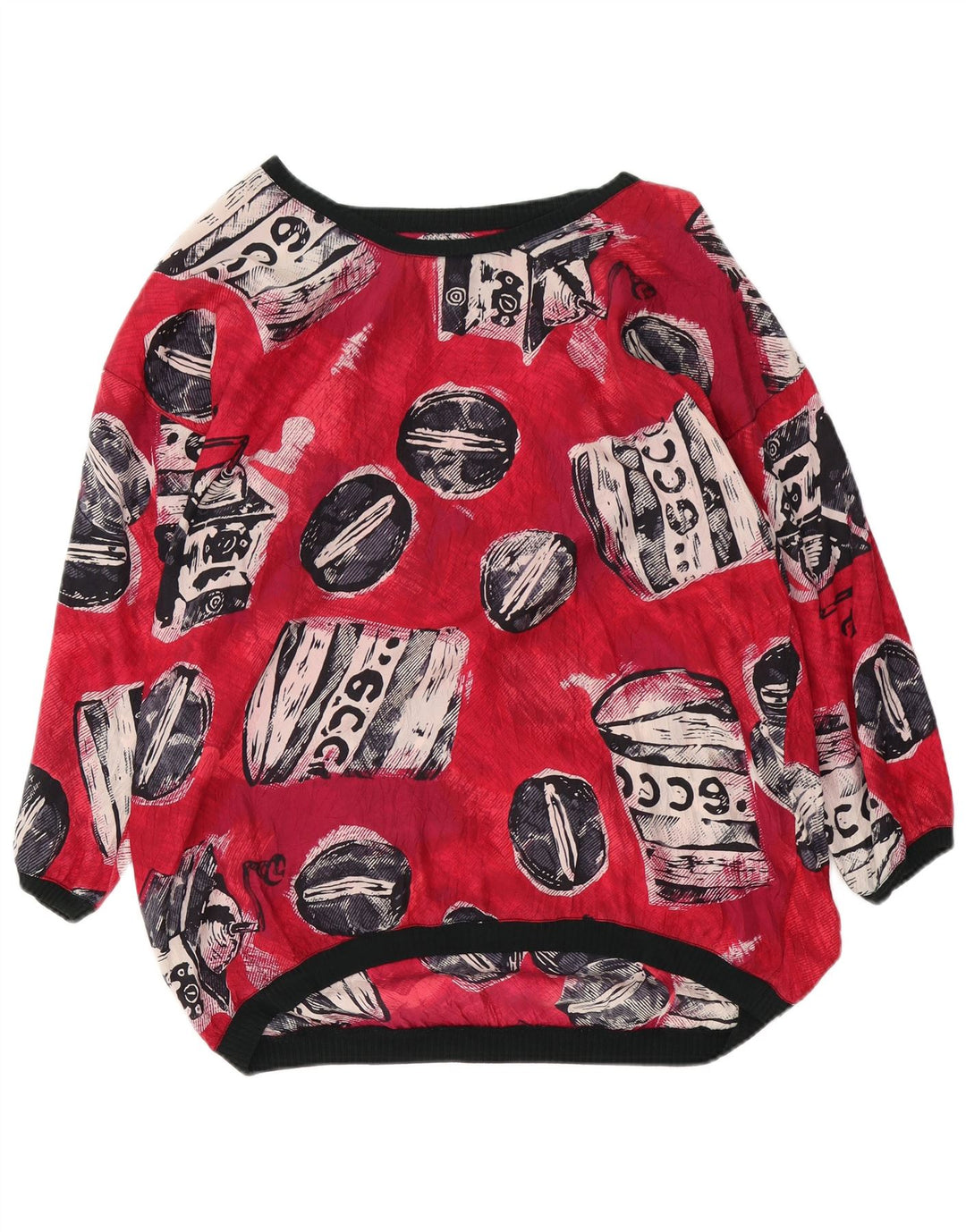 Bluză vintage supradimensionată pentru femei cu model abstract, UK 18 XL, roșu