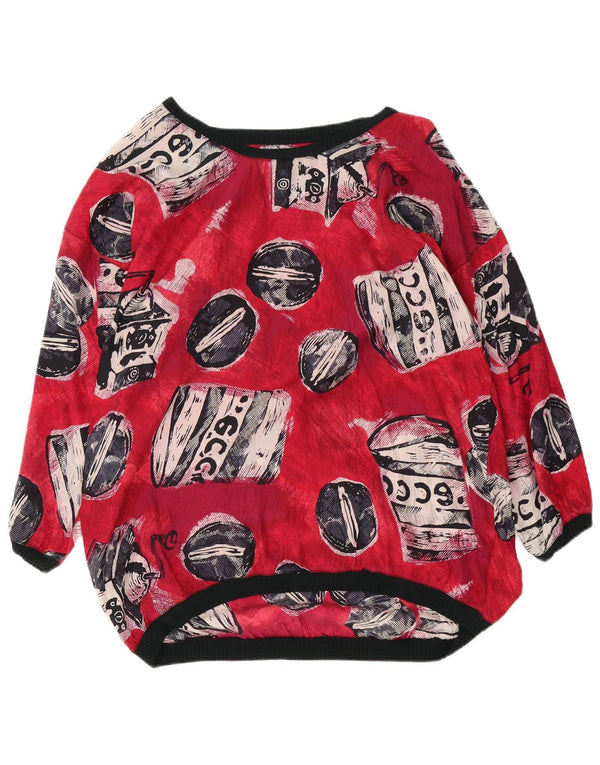 Bluză vintage supradimensionată pentru femei cu model abstract, UK 18 XL, roșu