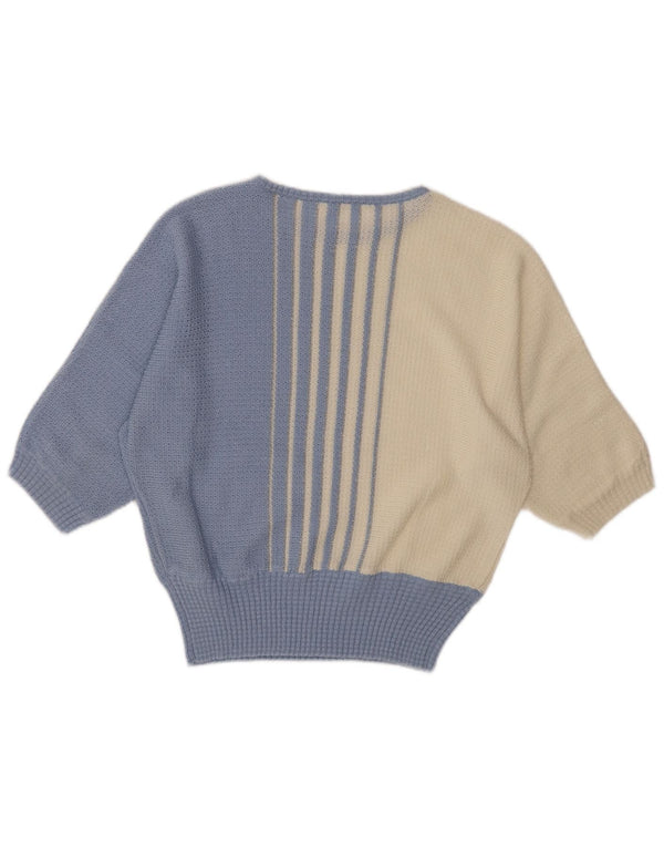 VINTAGE Womens Batwing Boat Neck Jumper Sweater UK 10 Small Blue Striped