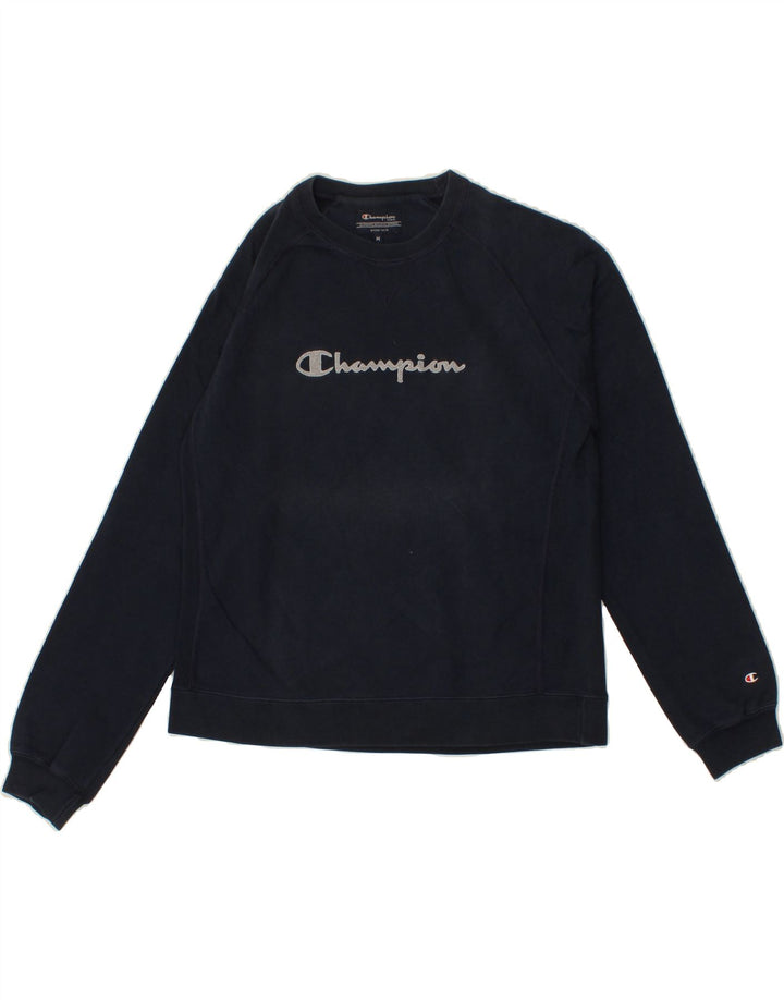 CHAMPION Mens Graphic Sweatshirt Jumper Medium Navy Blue Cotton Vintage Champion and Second-Hand Champion from Messina Hembry 