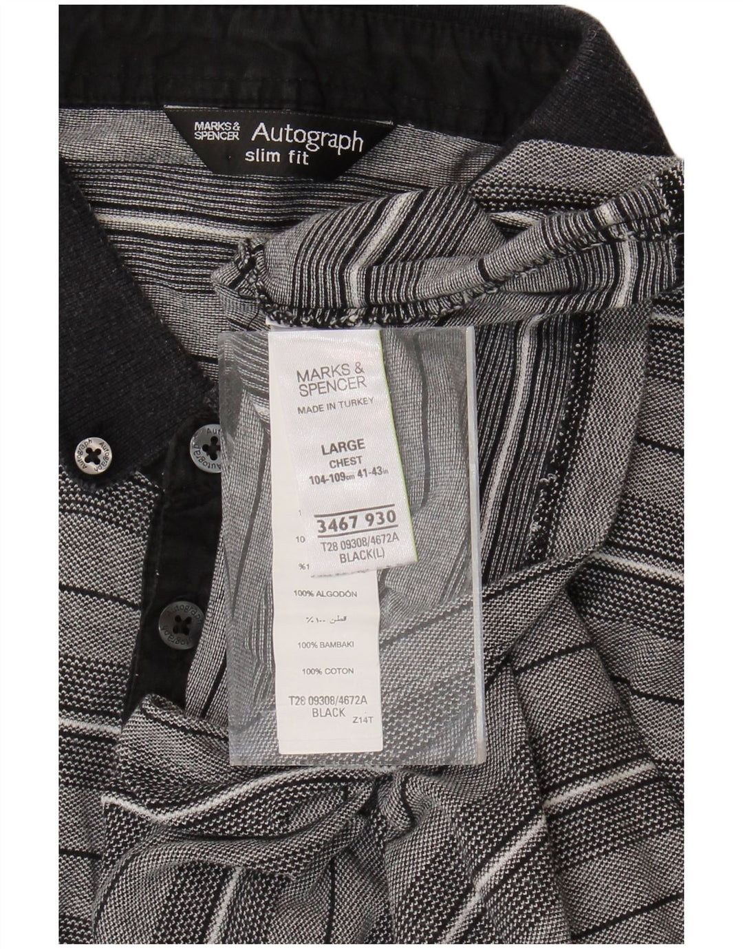 MARKS & SPENCER Mens Autograph Slim Fit Polo Shirt Large Grey Striped