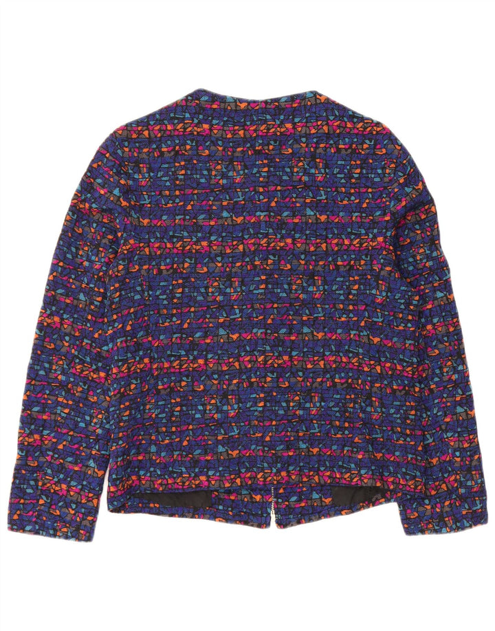 Jachetă vintage pentru femei cu fermoar complet UK 8 Small Blue Geometric