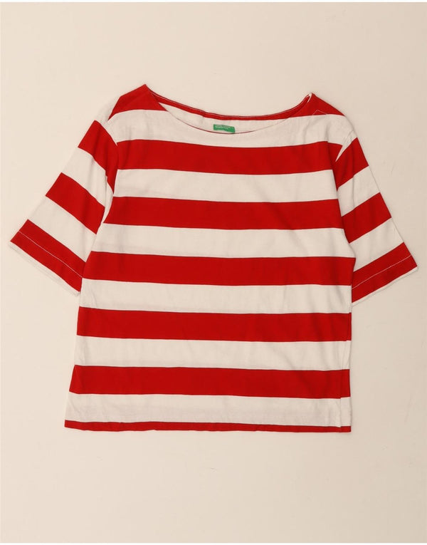 BENETTON Tricou Crop Top pentru femei UK 14 Medium Red Striped