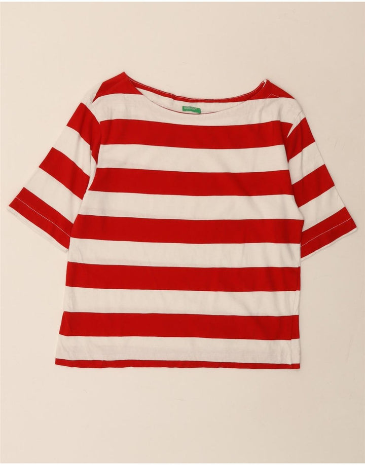 BENETTON Tricou Crop Top pentru femei UK 14 Medium Red Striped