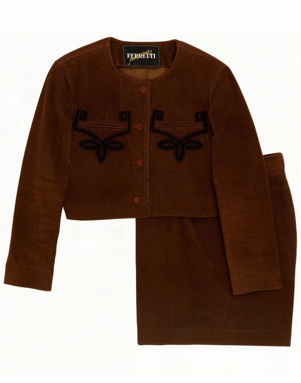 Ferretti Femei 4 Button 2 Piece Set UK 14 Large W26 Brown Floral