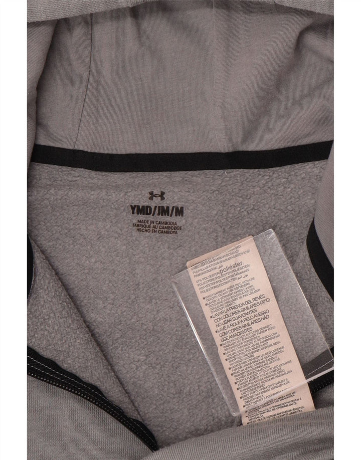 Pulover pentru băieți, cu grafică, cu glugă, cu fermoar, 9-10 ani, gri mediu