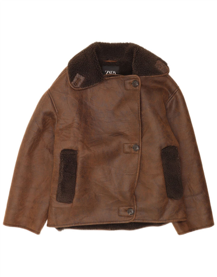 Jachetă Sherpa supradimensionată pentru femei Zara UK 2 2XS Maro Poliester