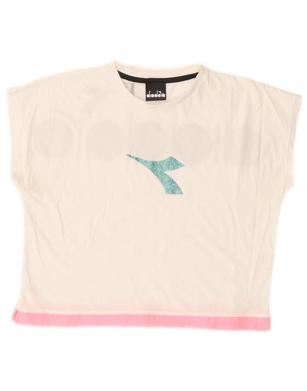 Tricou crop grafic Diadora pentru femei Top UK 12 Medium White