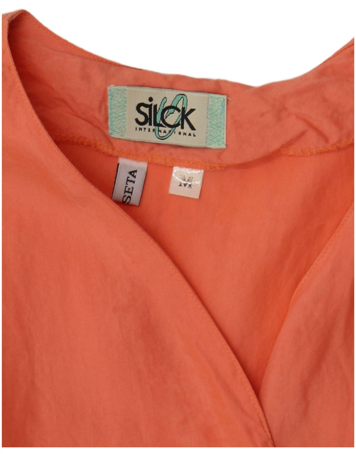 Bluză vintage pentru femei cu mâneci scurte Top UK 12 Medium Orange Silk