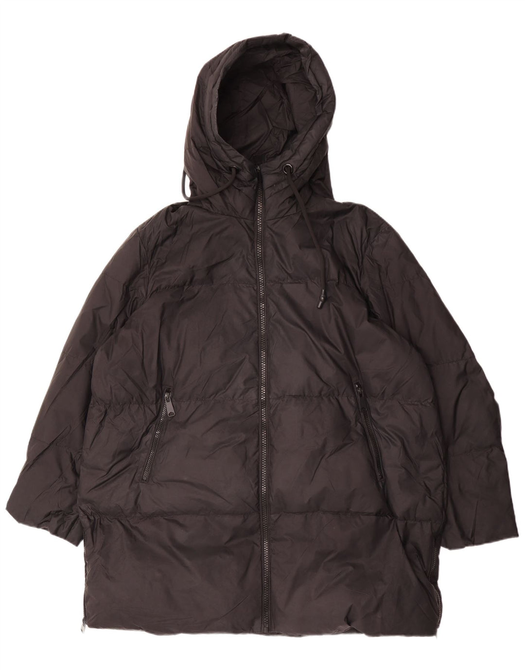 Palton supradimensionat cu glugă pentru femei Zara UK 14 Poliamidă neagră medie