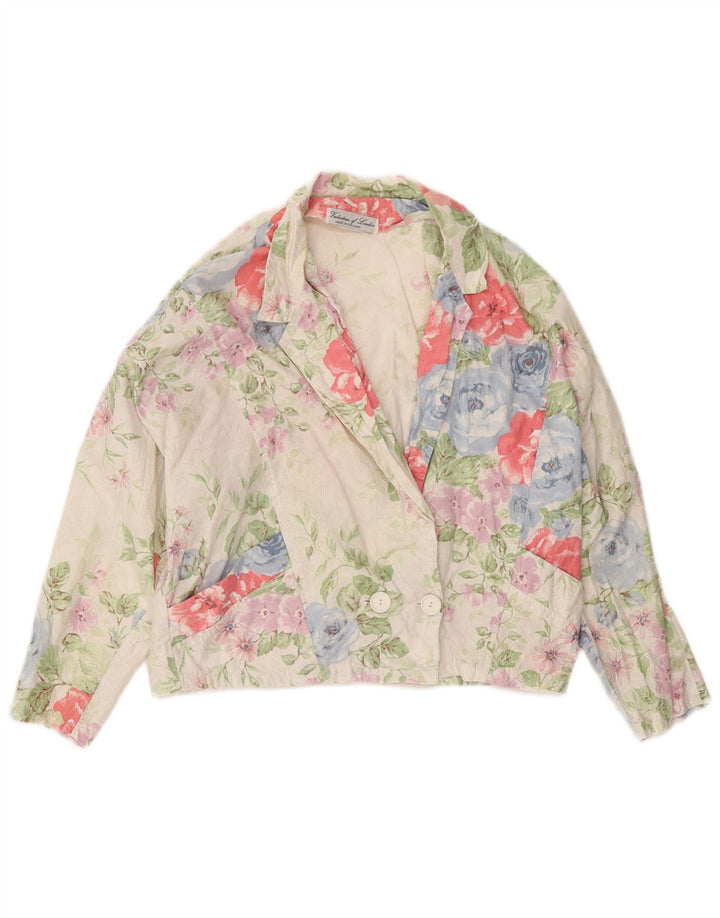 Jachetă pentru femei VINTAGE Crop cu mâneci 3/4 UK 14 Medium White Floral