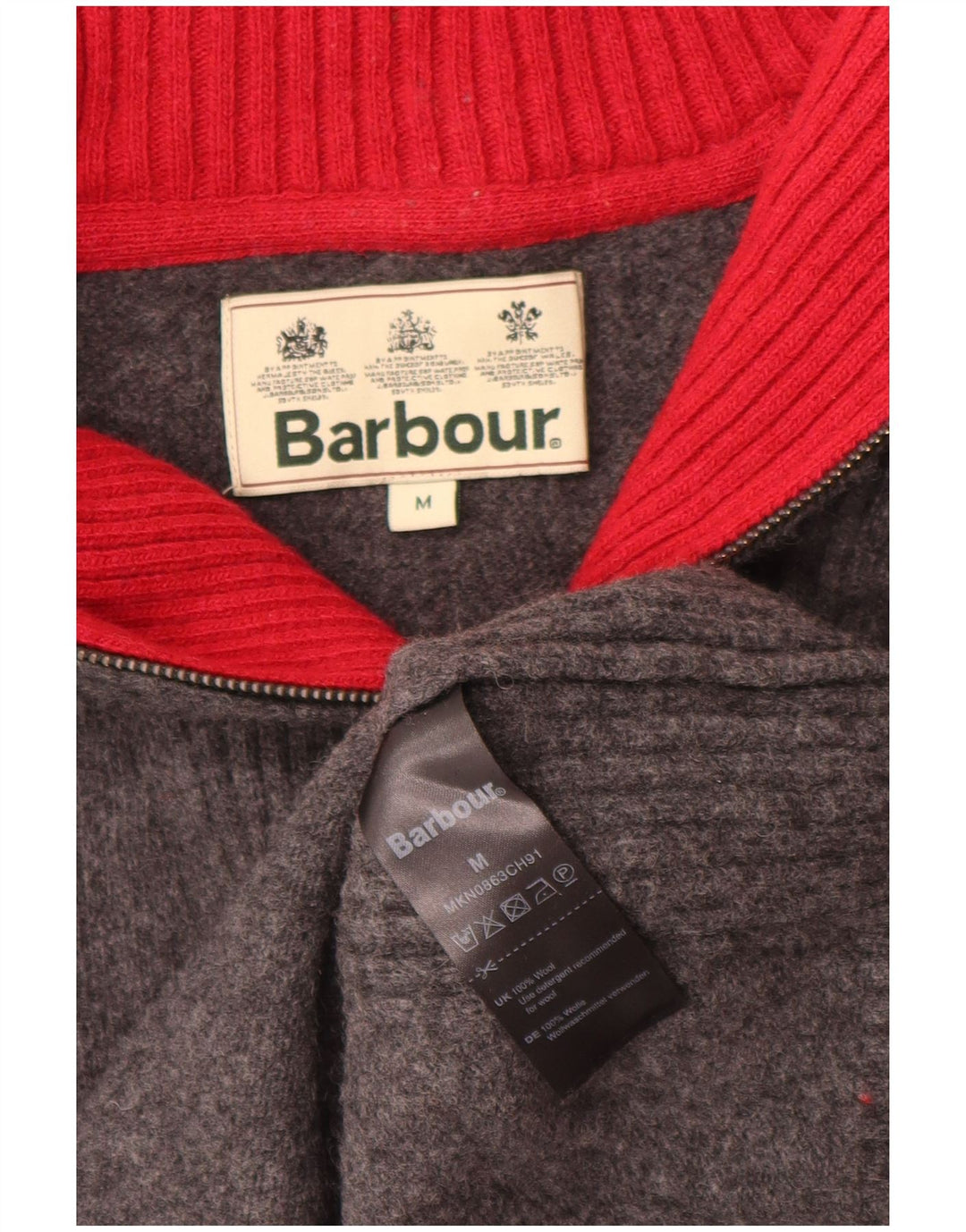 Pulover Barbour, cu fermoar, cu fermoar, lână, gri mediu