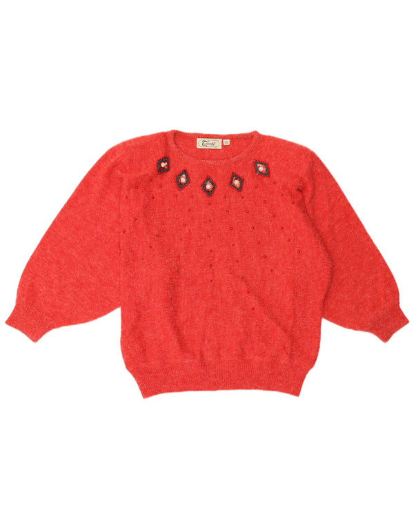 Pulover vintage pentru femei cu gât roșu, mărime unica, acrilic roșu