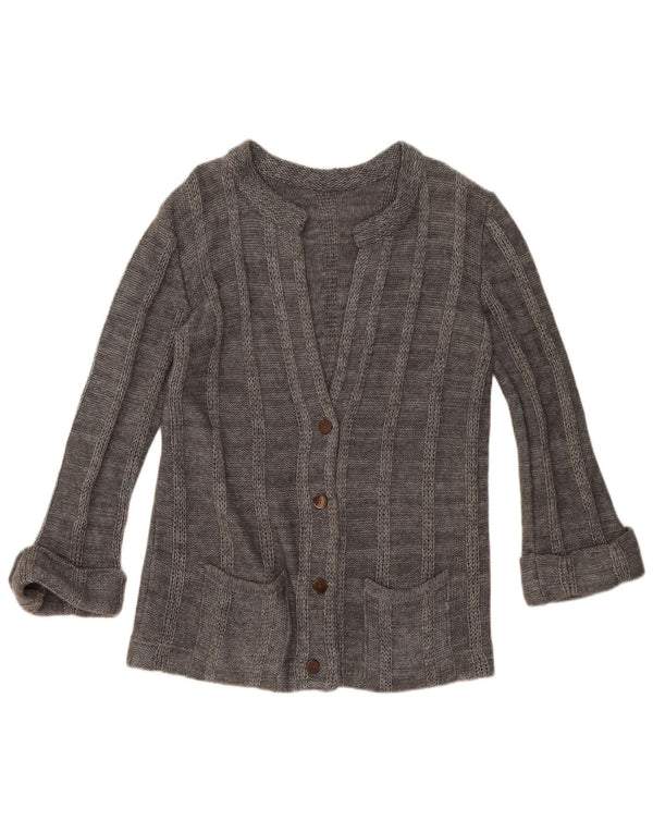 Pulover cardigan vintage pentru femei UK 14 mare, gri cu dungi