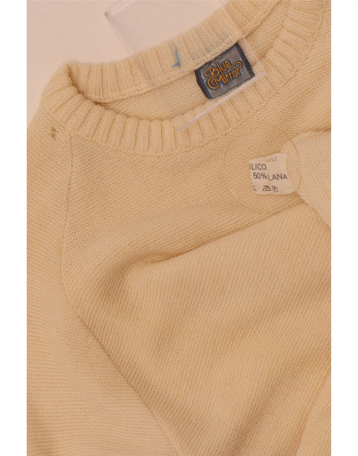Pulover vintage pentru bărbați cu gât roșu, mic din lână colorblock alb
