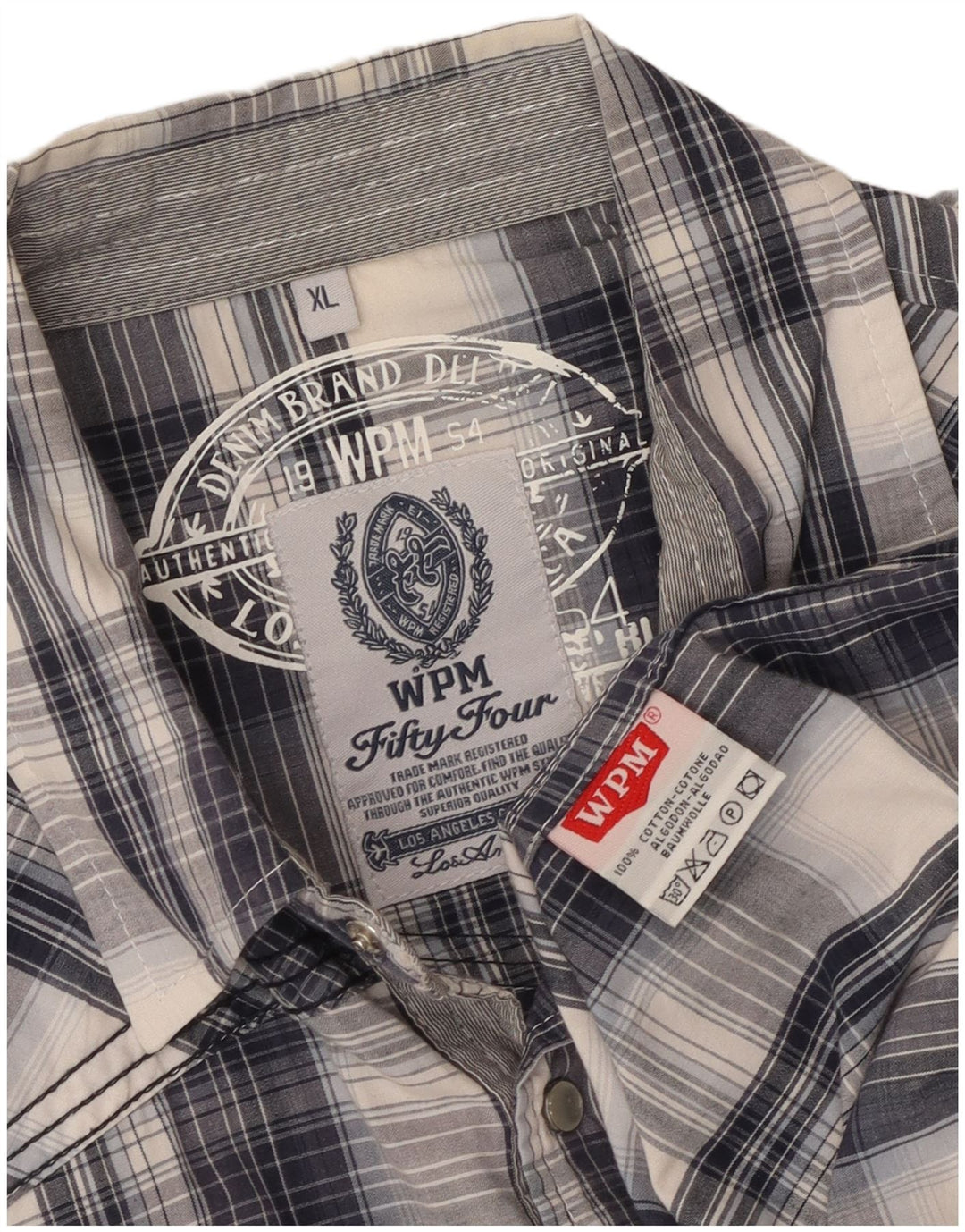 Cămașă cu mânecă scurtă cu grafică WPM pentru bărbați XL, bumbac în carouri bleumarin