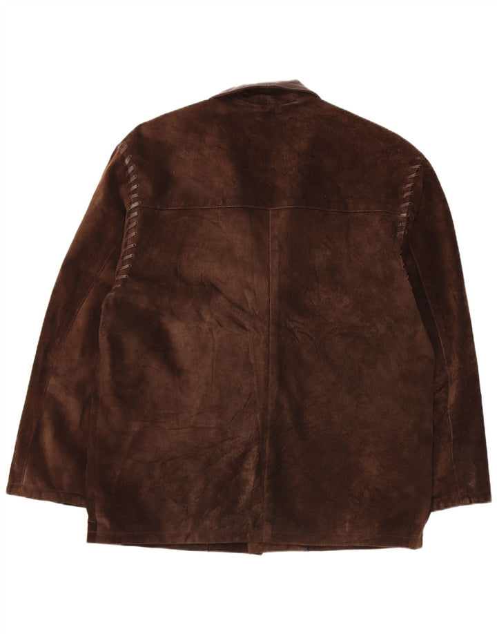Blazer Vintage pentru femei cu 3 nasturi din piele intoarsa IT 54 2XL din piele maro