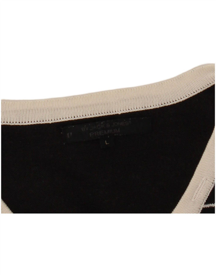 JACK & JONES Pulover cu decolteu în V pentru bărbați, cu dungi mari, negre