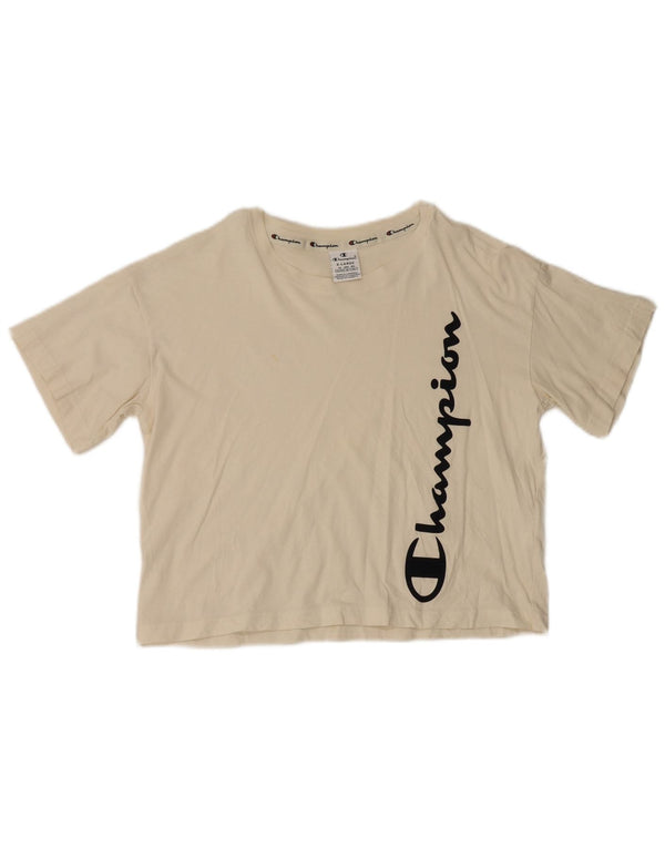 Tricou cu grafic crop Champion pentru femei Top UK 18 XL Bumbac alb