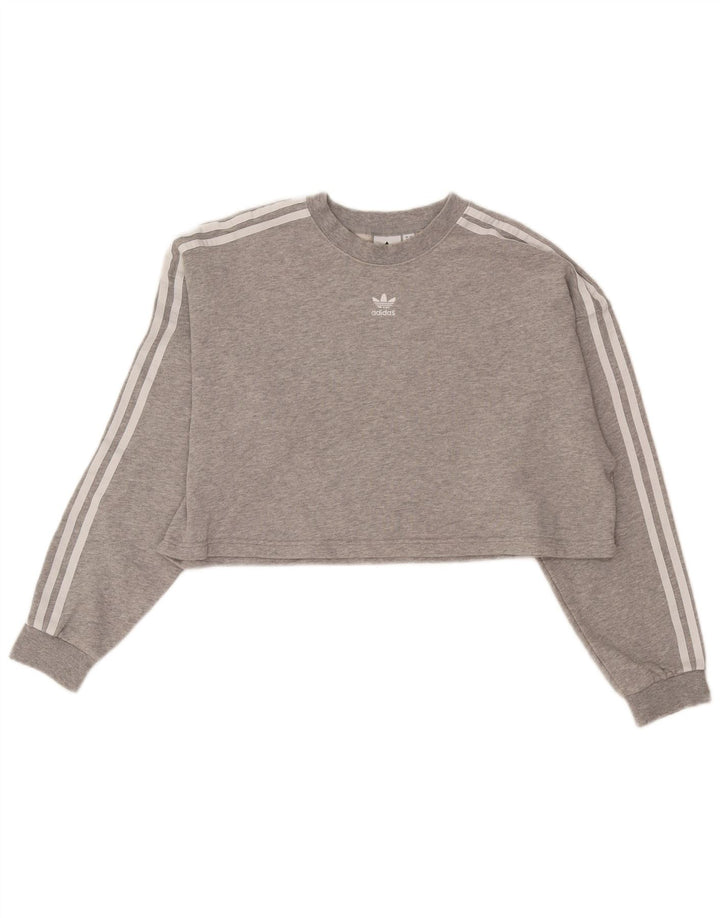 Adidas Crop Oversized Hanorac Jumper UK 8 Small Gri Bumbac