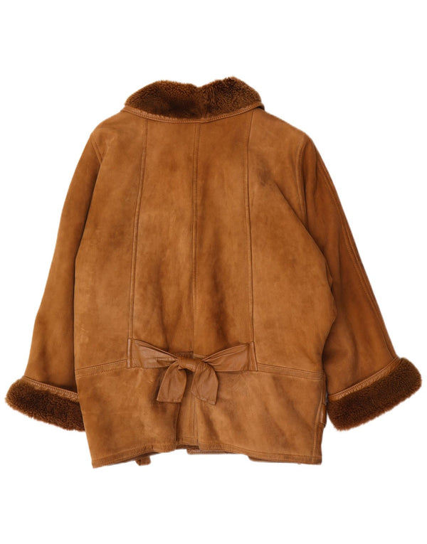 Jachetă din shearling supradimensionată pentru femei vintage cu mâneci 3/4 EU 46 XL maro