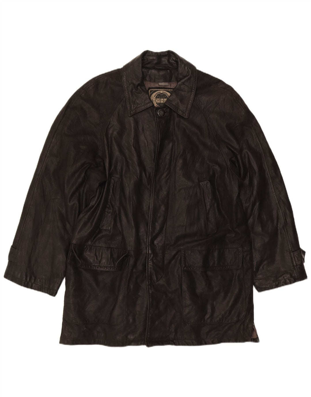 VINTAGE Mens Leather Coat IT 50 Large Black Leather