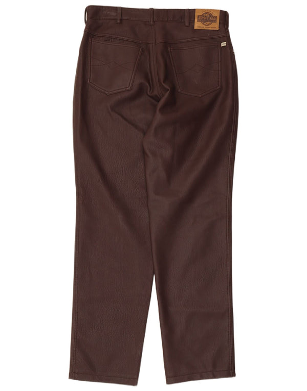John F Gee Pantaloni drepți din piele artificială pentru bărbați IT 48 Medium W32 L31 Maro