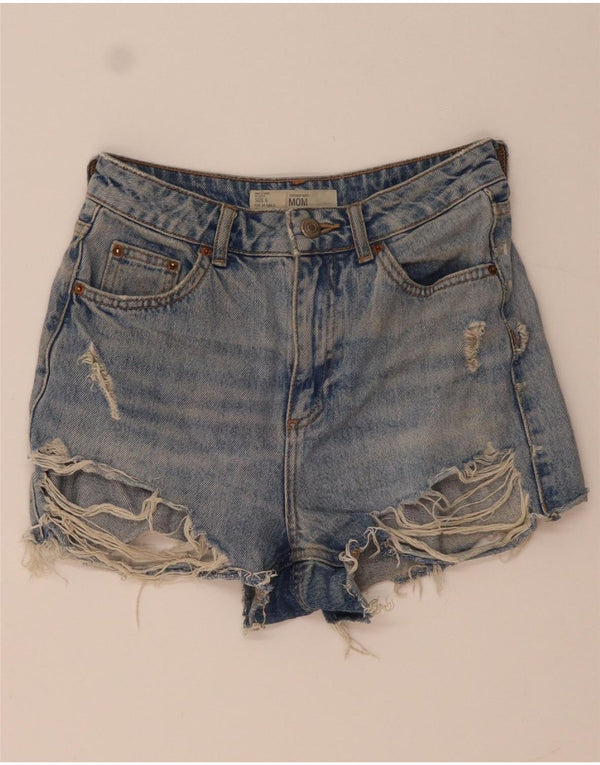 Pantaloni scurți din denim învechit pentru femei Topshop Mom UK 6 XS W26 poliester albastru