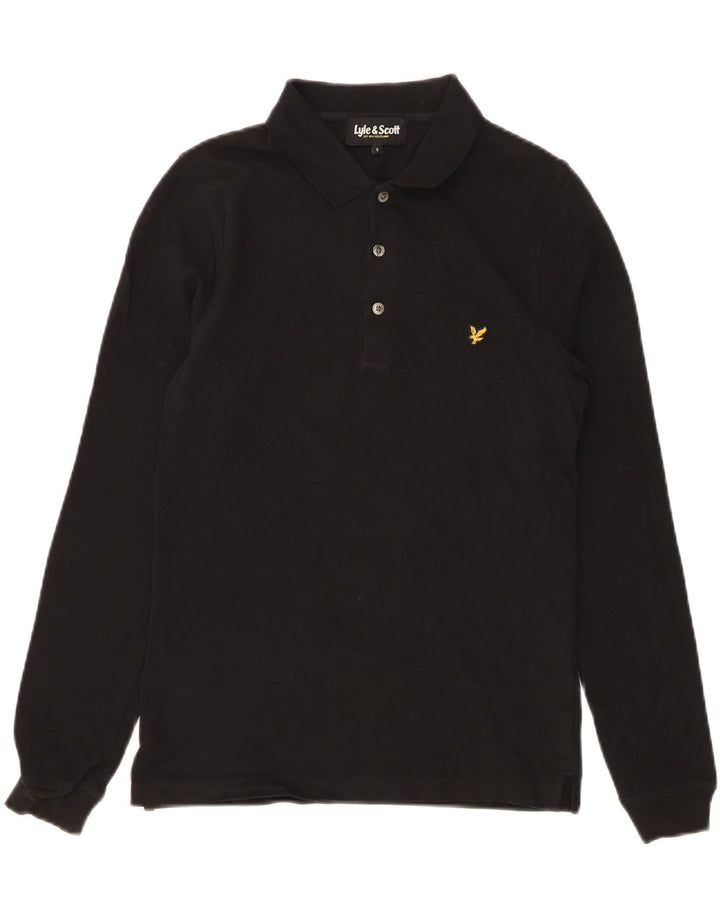 LYLE & SCOTT Mens Long Sleeve Polo Shirt Small Black Cotton Vintage Lyle & Scott and Second-Hand Lyle & Scott from Messina Hembry 