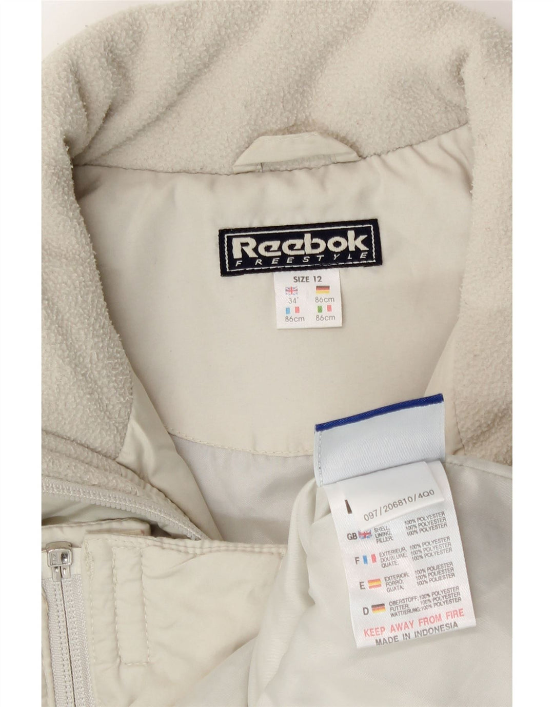 Gilet căptușit pentru femei Reebok UK 12 Medium Off White Poliester