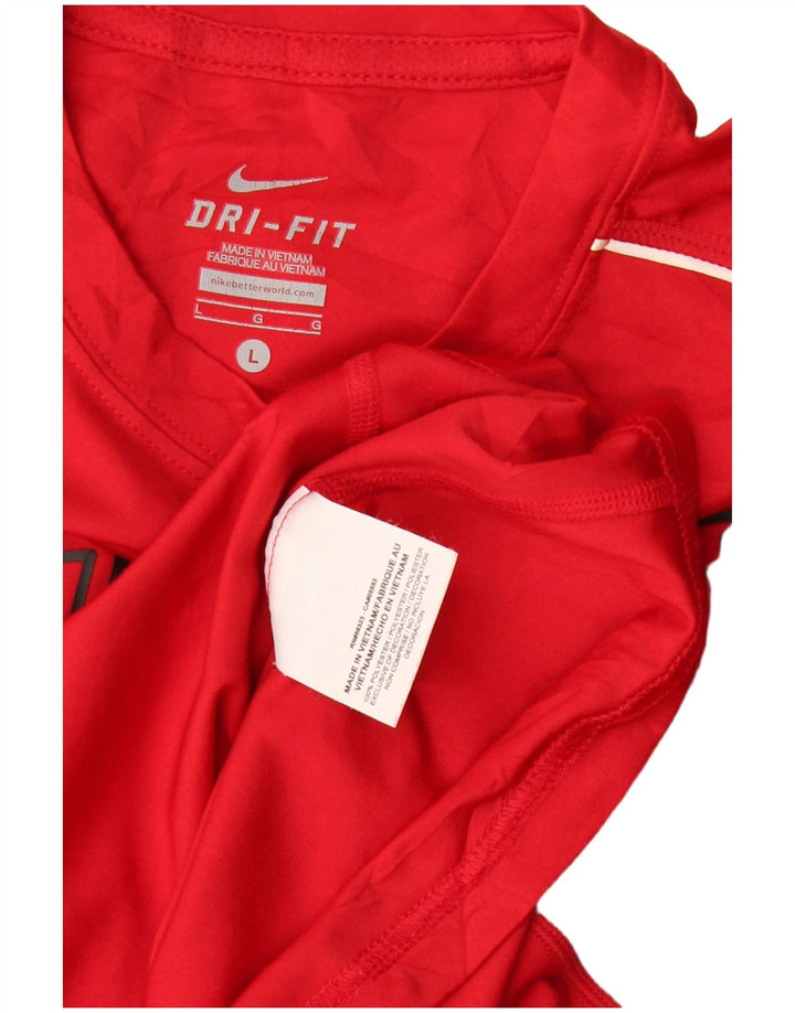 Top grafic Nike Dri Fit pentru femei cu mânecă lungă UK 16 Poliester roșu mare
