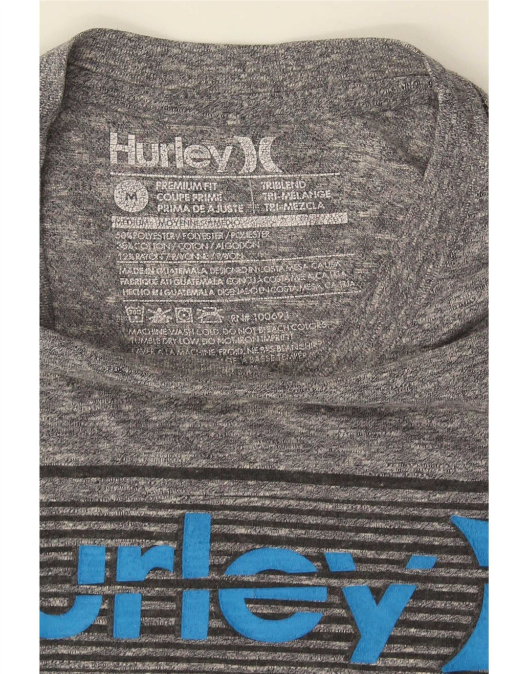 Tricou grafic Hurley pentru bărbați, cu croială premium, top mediu, gri poliester cu pături