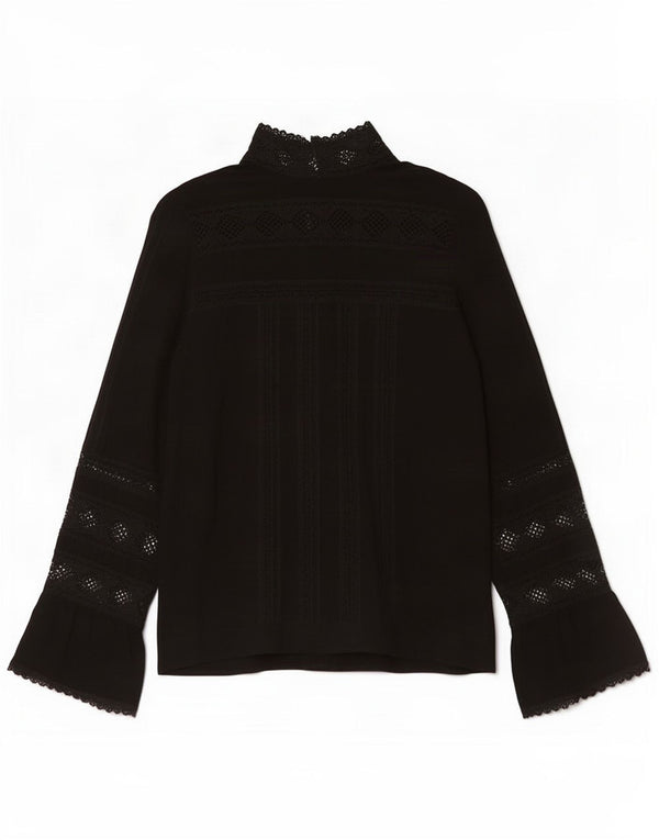 Vintage Bluză cămașă pentru femei UK 16 Large Black Viscose