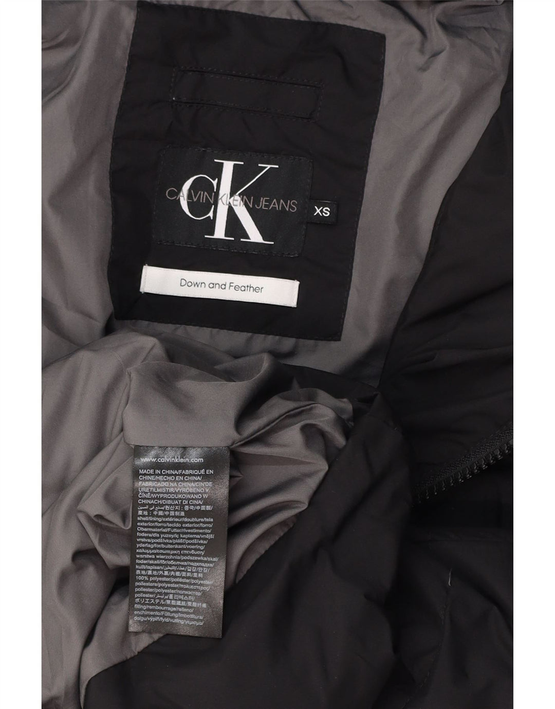 Jachetă căptușită cu glugă pentru bărbați CALVIN KLEIN JEANS UK 34 XS Poliester negru
