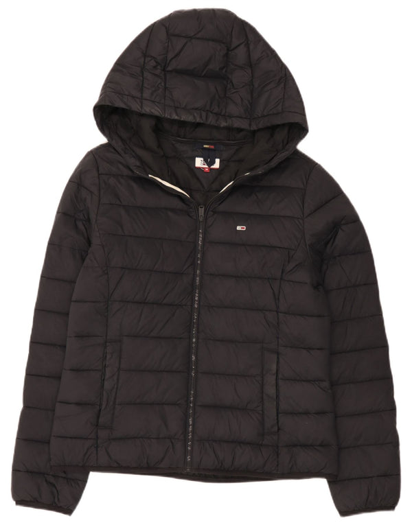 Jachetă căptușită cu glugă Tommy Hilfiger pentru femei UK 14 Poliamidă neagră medie
