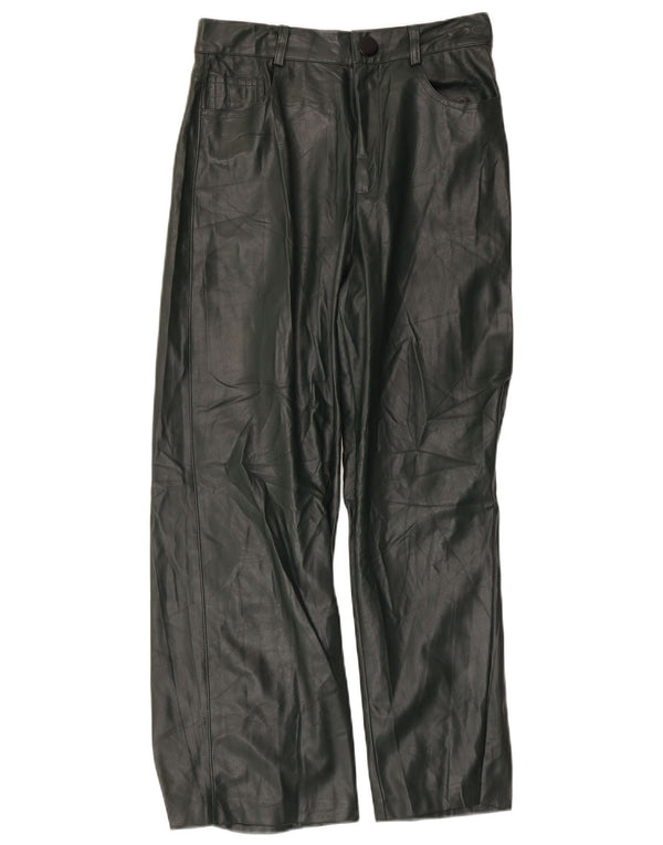 Pantaloni din piele artificială pentru femei cu talie înaltă și picioare largi Zara Mici L26 L25 Verde
