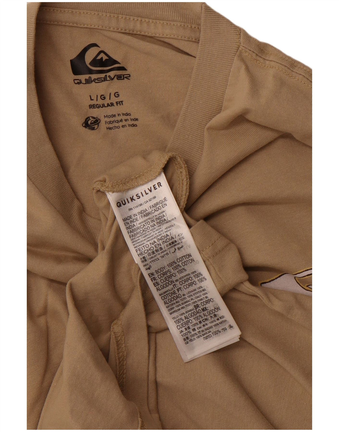 Tricou grafic QUIKSILVER pentru bărbați, cu croială obișnuită, mare, bej, bumbac