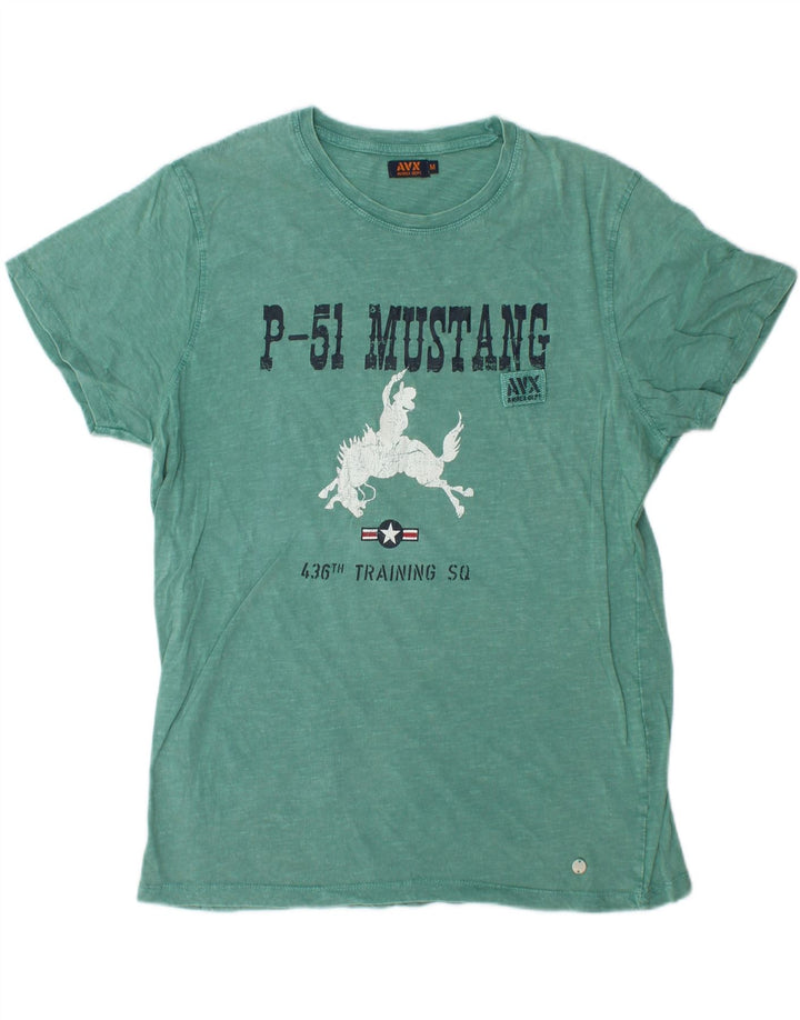 Tricou grafic AVIREX pentru bărbați Top din bumbac verde mediu