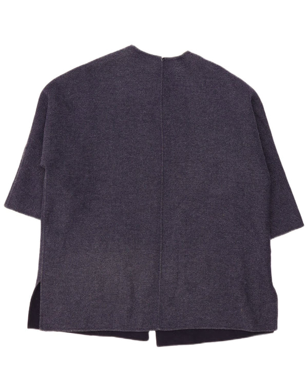 ZARA Womens Oversized 3/4 Sleeve Overcoat UK 10 Small Navy Blue Wool