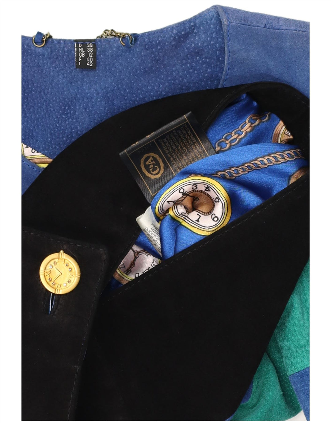 C & A Jachetă de piele crop grafică pentru femei UK 12 Medium Blue Colorblock
