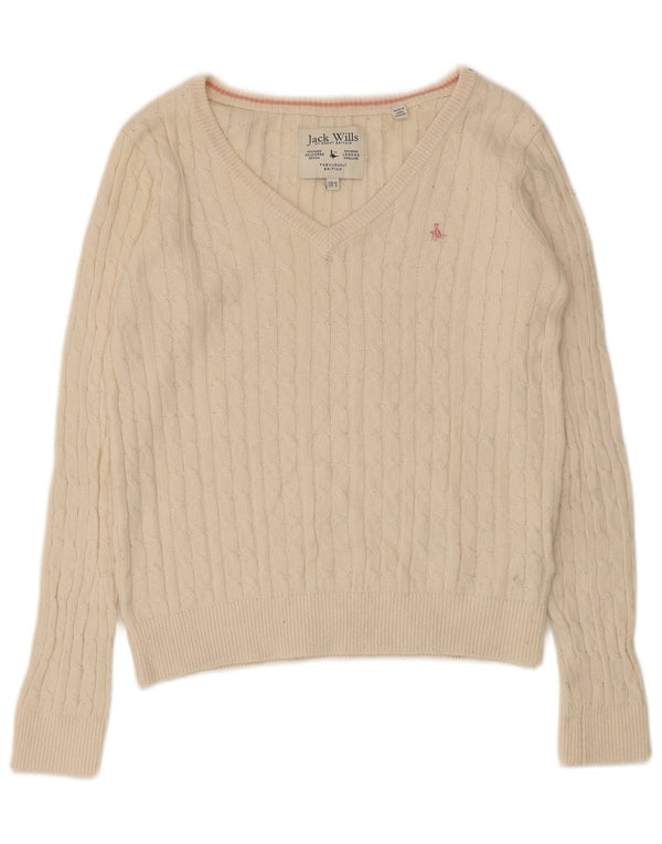Pulover Jack Wills pentru femei cu decolteu în V UK 10 Bumbac mic, bej
