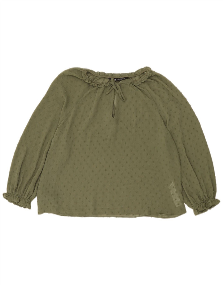 Bluză de top cu mâneci 3/4 pentru femei Zara UK 14 Medium Kaki Spotted