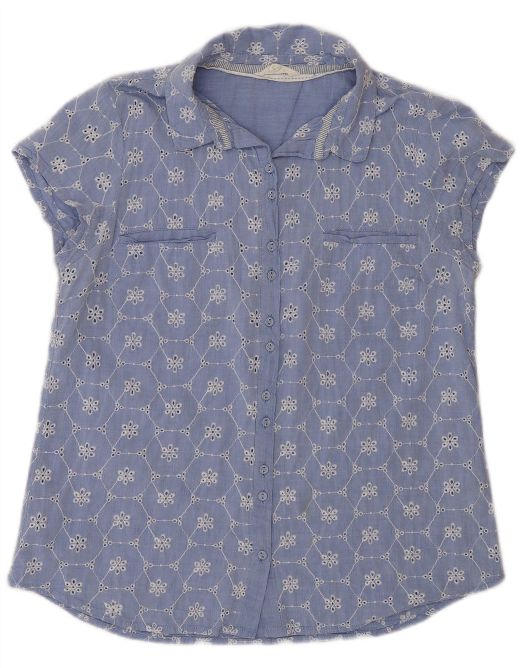 Cămașă cu mânecă scurtă pentru femei White Stuff UK 12 Medium Blue Floral Bumbac