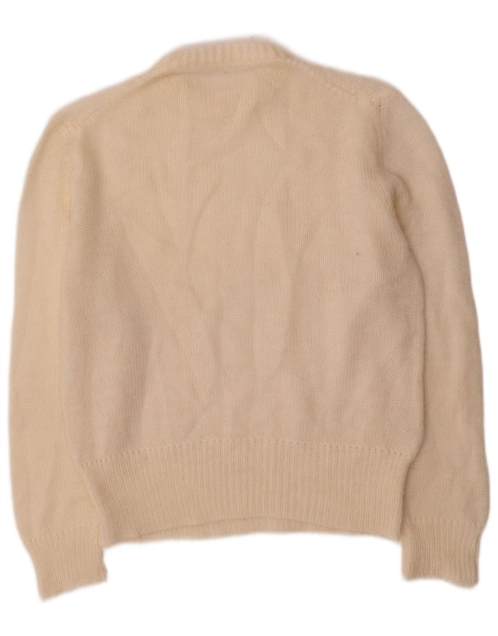 Pulover vintage pentru femei cu decolteu triplu UK 12 Medium Off White