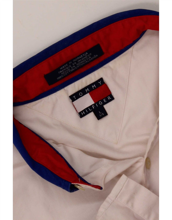 Cămașă pentru bărbați Tommy Hilfiger, mare, alb, color block din bumbac